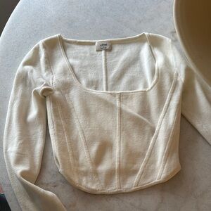 Cream Long Sleeve Square Neck Top